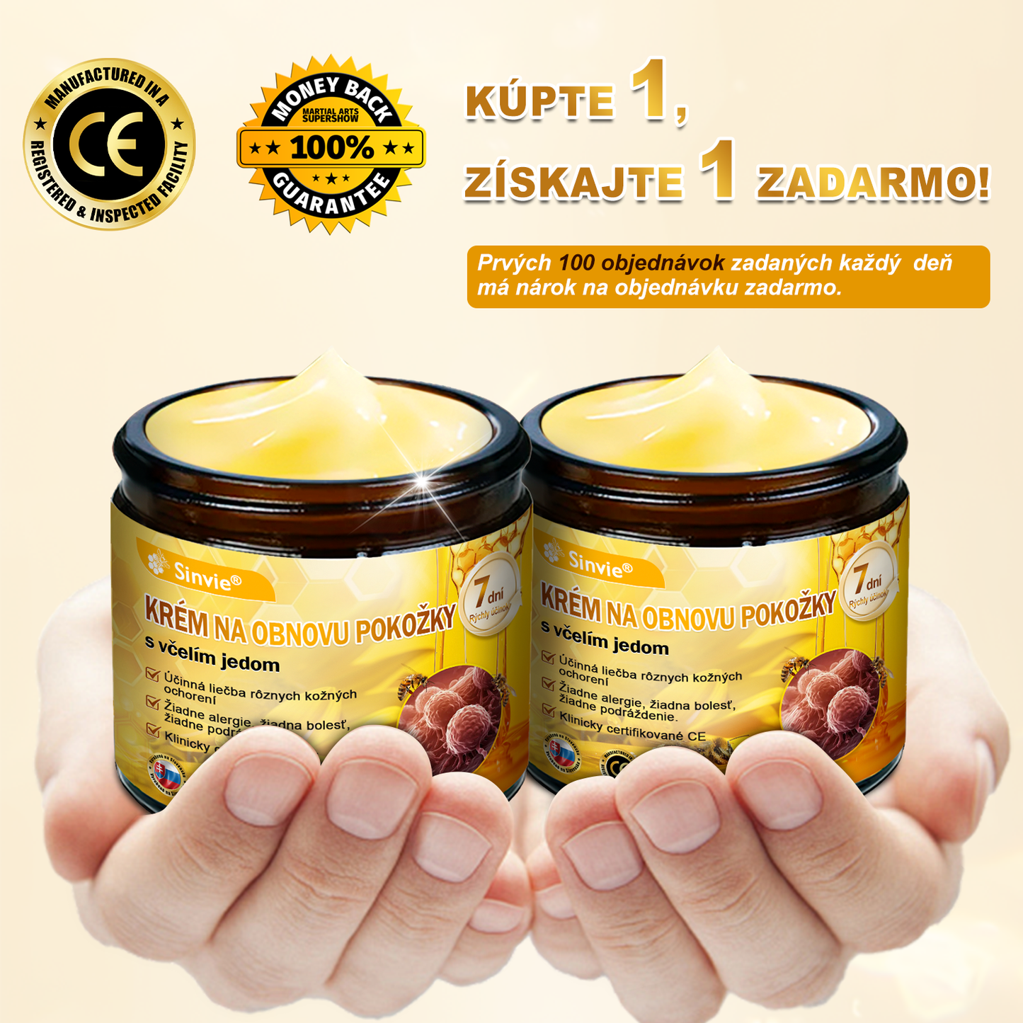 🐝 Sinvie® včelím jedom obnovu pokožky Krém (👨⚕CE schválené)👍✅
